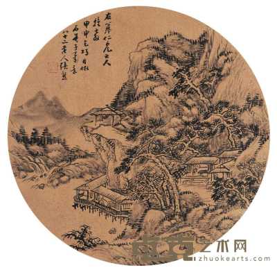 张熊 1884年作 松亭读书 镜心 26×26cm